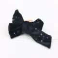Fiocco per capelli in velluto nero con stampa di stelle argentate, accessorio elegante donne. - Nero Scuro U4 Semilavorato Grande
