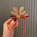 Natale bambini fermaglio per capelli carino corna di renna fiocco campana accessorio top - Clip Rosso Mattone Campanello Corno