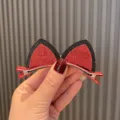 Jolies pinces à cheveux oreilles de diable pailletées pour enfants, accessoires rouges. - Pince à Cheveux Rouge Vin