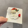 Christmas Santa Claus hair clip for kids, cute cartoon plush hair accessory, festive hair pin. - Off White