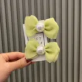 Groene mesh strik haarspelden voor kinderen met grote parel decoratie schattige haaraccessoires. - Zijwaartse Paarklemmen / Donkergroene Parel Stijl (Paar)