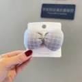 Koreanischer Stil Stoff gefuellt kariert Schleife Haarklammer, suesses Haaraccessoire. - Grau