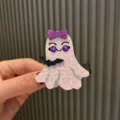 Halloween süße Geist Haarklammer mit Glitzer Schleife und Fledermaus für Kinder Party Kostüm. - Geist Clip (O3-5) / Weiß