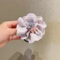 Coletero de flor de tela de cuadros, accesorio de pelo bonito de estilo coreano dulce. - Goma de Pelo de Flor Púrpura Claro