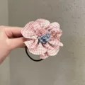 Bonito coletero de tela con flor y diseño de cuadros rosas, accesorio para el cabello coreano. - Goma de Pelo de Flor Rosa