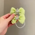 Chouchou nœud en organza vert avec couronne strass, accessoire de cheveux coréen pour enfants. - Style Couronne Cyan
