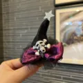Halloween Witch Hat Hair Clip Dark Skull Bow Hairpin Party Cosplay Costume Accessories - Purple Hair Clip