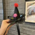 Black Witch Hat Hair Clip Halloween Party Tulle Bow Colorful Pom Poms Hair Accessory - Black Ribbon Hair Clip