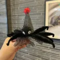 Halloween witch hat hair clip with black spider and red pom-pom for party dress up props. - Black Spider Hair Clip