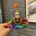 Halloween colorful witch hat hair clip featuring sparkly skull pumpkin and mesh details. - Multicolor Hair Clip