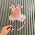 Pink glitter crown headband with white mesh tulle for cute baby girls party hair accessories - Pink Headband