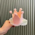 Pink crown birthday hat with tulle and pom-poms, cute party hair accessory for kids. - Peach Hairpin