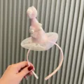 Pink princess party hat headband with cute tulle mesh and pearl bow for birthday celebrations. - Rose Pink Headband