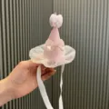 Cute pink cone birthday hat baby hairband with mesh and pearl, perfect for party accessory. - Magenta Hair Band