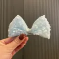 Light blue sequin bow hair clip, cute glitter hairpin for girls and kids fashion. - Hair Clip Style / Sky Blue