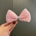 Pink sequin bow hair clip for kids cute glitter hair barrette adorable party accessory - Hair Clip Style / Light Pink