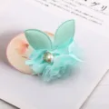 Süße mintgrüne Mesh Hasenohren Haarklammer mit Schleife Perle für kleine Mädchen. - Hasenohren Haarschmuck (Artikel 63) / Cyan Halbfabrikat-Stil