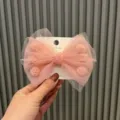 Cute pink mesh bow hair clip for little girls, lovely pom pom design hair accessory for kids. - Hair Clip Style / Silver Pink