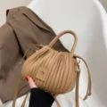 Modische plissierte Beuteltasche für Damen, trendige PU-Leder Umhängetasche und Schultertasche. - Khaki