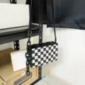 Sac bandoulière boîte à carreaux noir et blanc unisexe sac épaule élégant en cuir PU chaîne - Bloc Noir