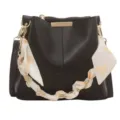 Elegante schwarze Beultasche für Damen mit Kette und Herzschal-Griff, schickes Design. - Schwarz