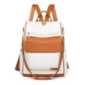 Damen Vintage Freizeit Leder Rucksack mit grossem Fassungsvermoegen und vielen Faechern. - Weiß