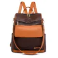 Damen vintage kontrastleder rucksack freizeit reise tagesrucksack tasche chic neu - Kaffeebraun