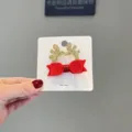 Kinder Weihnachten Rentier Geweih Haarspange, rote Schleife Haarspange festliches Haarzubehoer. - Rote Goldene Hörner Haarspange