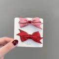 Schattige rode en roze mini strik haarspelden voor baby's, zachte stoffen haaraccessoires. - Tweekleurige Strik Stijl / Baksteenrood