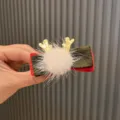 Kinder Weihnacht Haarklammer Rote Schleife Rentiergeweih Pompon Süße Haarschleife Feiertag Zubehör - Geweih Schleife Stil / Armeegrün