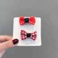 Leuke rode baby haarspeldjes set met mini strikjes, zachte stoffen haaraccessoires. - Stippen en Pied-de-poule Stijl / Bordeauxrood