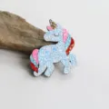 Glitzernde Einhorn Haarklammer Variante, süßes blaues und rosa glänzendes Cartoon Pony Accessoire. - Elfenbeinweißes Pony