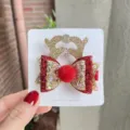 Weihnachten Rentier Geweih Haarklammer Kinder rote Glitzer Schleife festliches Haaraccessoire - Roter Ball Pailletten Rentier Haarspange