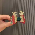 Weihnachts Rentier Haarklammer mit rotem Glitzer Schleife und grünem Bommel für Kinder. - Grüner Ball Pailletten Rentier Haarspange