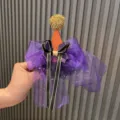 Halloween purple bow hair clip with mini orange hat and gold pom-pom for kids party decor. - Purple Bowknot Wizard Hat Hair Clip