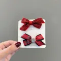 Rote Schleife Haarklammern Baby Süße Mini Haarnadeln Haarschmuck Set für Kleinkinder - Glitzer- und Karostil