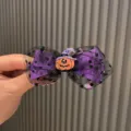 Halloween lila Netz Schleife Haarspange mit niedlichen Kürbis Hexenhut für Kinder Party - Lila Punkte Netzstoff Kürbis Haarklip