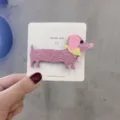 Süße rosa glitzernde Dackel Haarklammer für Mädchen, funkelnde Cartoon Haarspange mit Karte. - Rosa Welpe