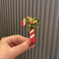 Weihnachtskarte Zuckerstange Haarklammer rot niedlich festliches Haarzubehoer fuer Kinder - Rote Zuckerstange Grünes Blatt Haarspange