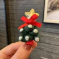 Weihnachtsbaum Kinder Haarspange, rote Schleife grüne Bänder Perle Haar Clip für Feiertag. - Grüner Goldstern