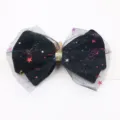 Fermaglio per capelli con fiocco in rete nera e stelle colorate, perfetto per feste. - Nero O3-4 Semilavorato Grande