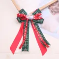 Christmas plaid bow hair accessory DIY handmade festive red green ribbon hair clip material - Semi-finished (A9-3) / Rouge Red