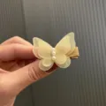 Champagner Netz Schmetterling Haarspange, süße doppelte Schleife Haarnadel für Mädchen. - Vollständig Umwickelte Klemme / Gelb