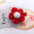 Rote Stoffblume Haarklammer mit flauschiger weißer Mitte süßes Kinder Haarspange DIY Zubehör - Rote Haarklammer
