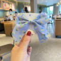 Blue cherry bow hair clip for kids, cute handmade hair barrette variant accessory style. - Violet