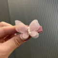 Rosa Mesh Schmetterling Haarklammer mit Perlen, süßes Haaraccessoire für kleine Mädchen. - Lotosrosa