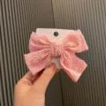 Rosa Spitze Schleife Haarklammer für Mädchen, süßes koreanisches Haarzubehör Alltag. - Rosa