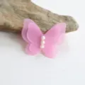 Rosa doppellagige Netz Schmetterling Haarklammer mit Perlen niedliches Maedchen Haarzubehoer - Magenta