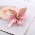 Rosa Mesh Hasenohren Haarklammer, süße Glitzer Schleife Haarnadel mit Perle und Herz für Mädchen. - Hasenohren Haarschmuck (Artikel 63) / Lotuswurzelfarbe Halbfabrikat