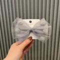Fermaglio per capelli con fiocco in tulle grigio per ragazze, graziosa forcina con carta display. - Argento